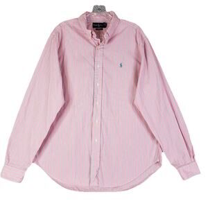 Polo Ralph Lauren Shirt Mens Size Large Pink Stripe Button Down Oxford LS
